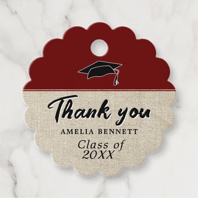 Rustic Red Graduate Cap Abschluss Vielen Dank Geschenkanhänger (Vorderseite)