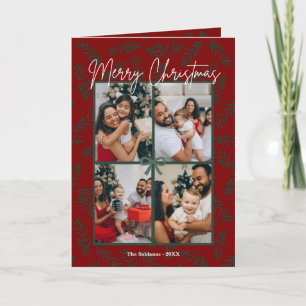 Rustic Red Green Christmas Foto Collage Card Feiertagskarte