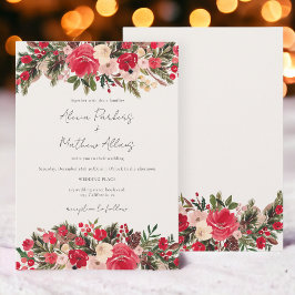 Rustic Red green Floral Winter Wedding Einladung