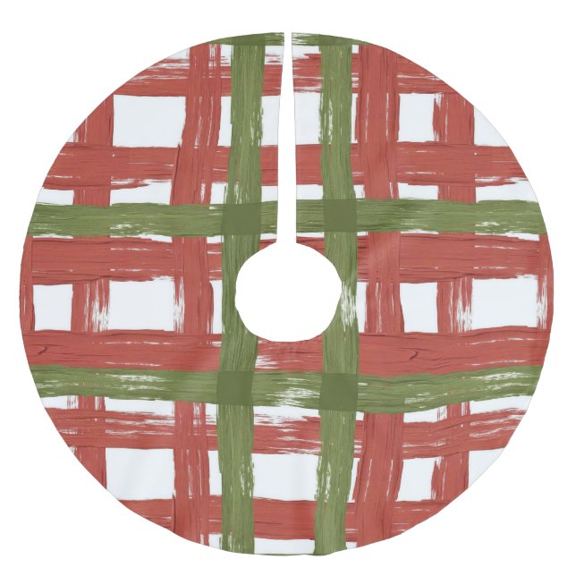 Rustic Red & Green on Winter White Polyester Weihnachtsbaumdecke (Vorderseite)