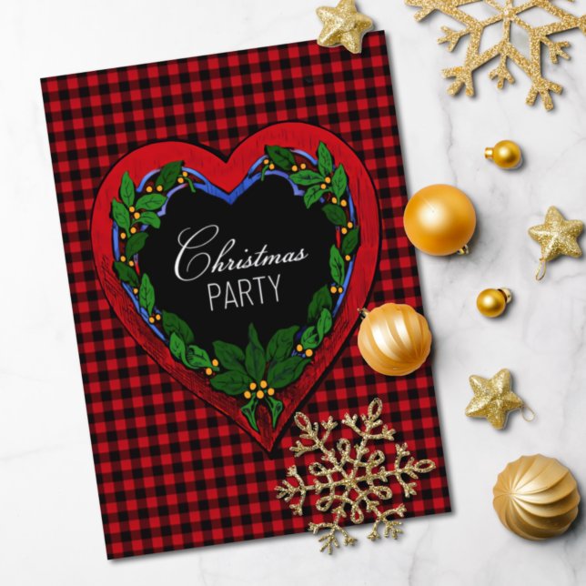 Rustic Red Heart Christmas Party Einladung (Von Creator hochgeladen)