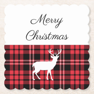 Rustic Red Kariert Stag Frohe Weihnachten Untersetzer