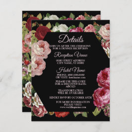 Rustic Red Pink Floral Greenery Black Detail Begleitkarte