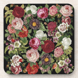 Rustic Red Pink Floral Greenery Black Getränkeuntersetzer