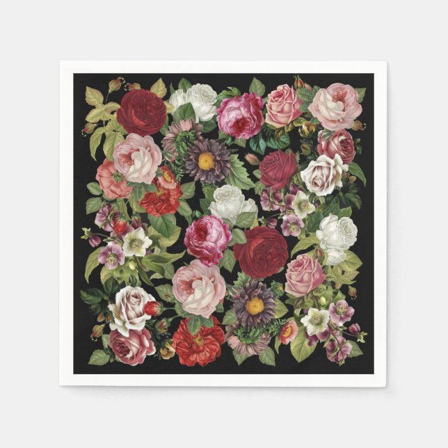 Rustic Red Pink Floral Greenery Colorful Party Serviette (Vorderseite)