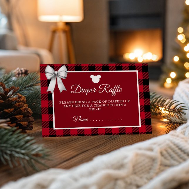 Rustic Red Plaid Merry Little Baby Shower Diaper R Begleitkarte (Von Creator hochgeladen)