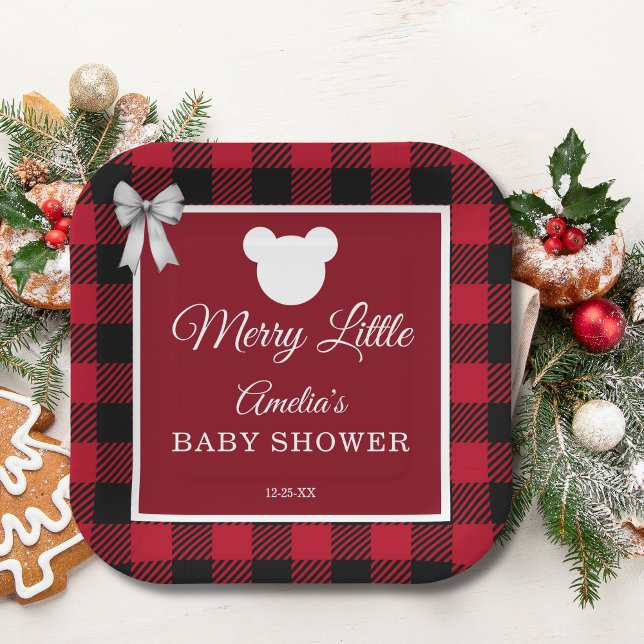Rustic Red Plaid Merry Little Baby Shower Pappteller (Von Creator hochgeladen)