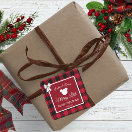 Rustic Red Plaid Merry Little Baby Shower Quadratischer Aufkleber