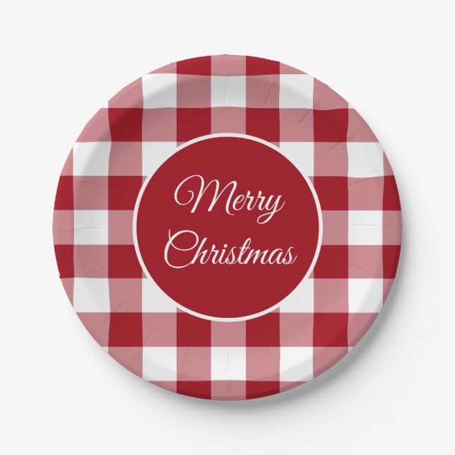 Rustic Red Plaid Muster Weihnachten Pappteller (Vorderseite)