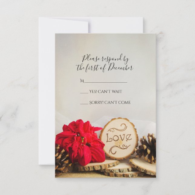 Rustic Red Poinsettia Woodland Wedding RSVP Karte (Vorderseite)