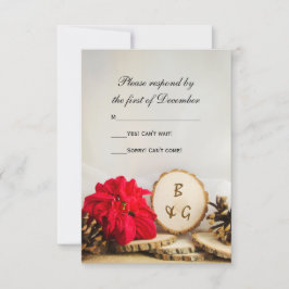 Rustic Red Poinsettia Woods Wedding RSVP Karte