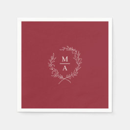 Rustic Red Simple Elegant Laurel Wreath Monogram Serviette