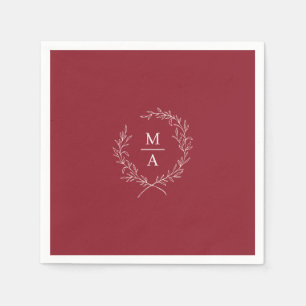 Rustic Red Simple Elegant Laurel Wreath Monogram Serviette