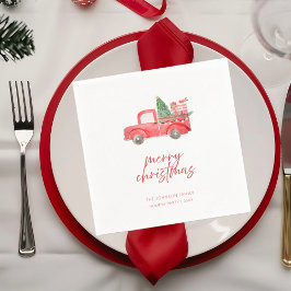 Rustic Red Truck Merry Christmas Holiday Party Serviette