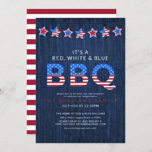 Rustic Red White & Blue GRILLEN Wood 4. Juli Einladung