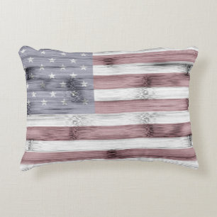 Rustic Red White Blue Wood USA Fahne Amerika Dekokissen