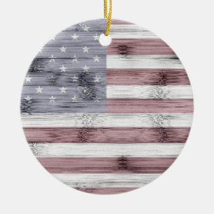 Rustic Red White Blue Wood USA Fahne Amerika Keramik Ornament