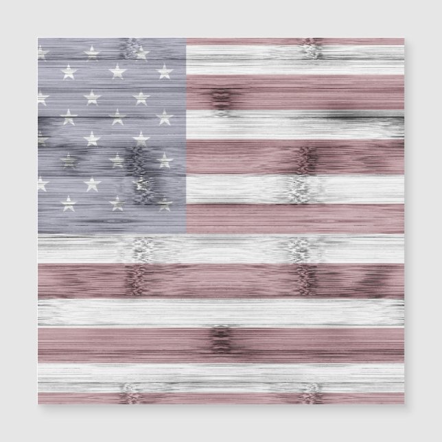 Rustic Red White Blue Wood USA Fahne Amerika Magnetkarte (Vorderseite)