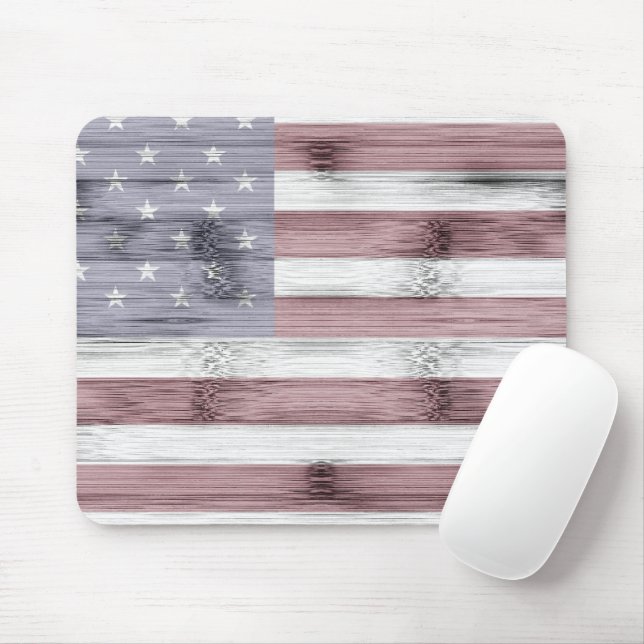 Rustic Red White Blue Wood USA Fahne Amerika Mousepad (Mit Mouse)