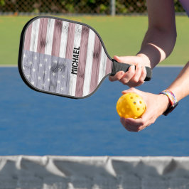 Rustic Red White Blue Wood USA Fahne Amerika Name Pickleball Schläger