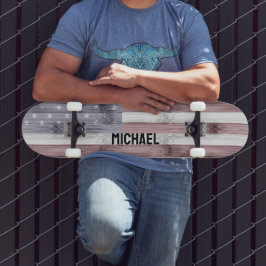 Rustic Red White Blue Wood USA Fahne Amerika Name Skateboard
