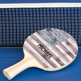 Rustic Red White Blue Wood USA Fahne Amerika Name Tischtennis Schläger