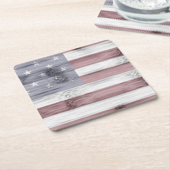 Rustic Red White Blue Wood USA Fahne Amerika Rechteckiger Pappuntersetzer (angewinkelt)