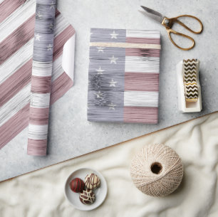 Rustic Red White Blue Wood USA Flag Geschenkpapier