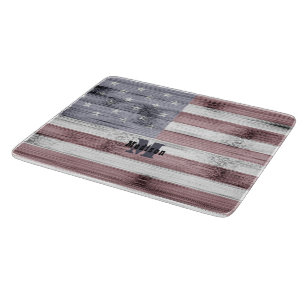 Rustic Red White Blue Wood USA Flag Monogram Schneidebrett