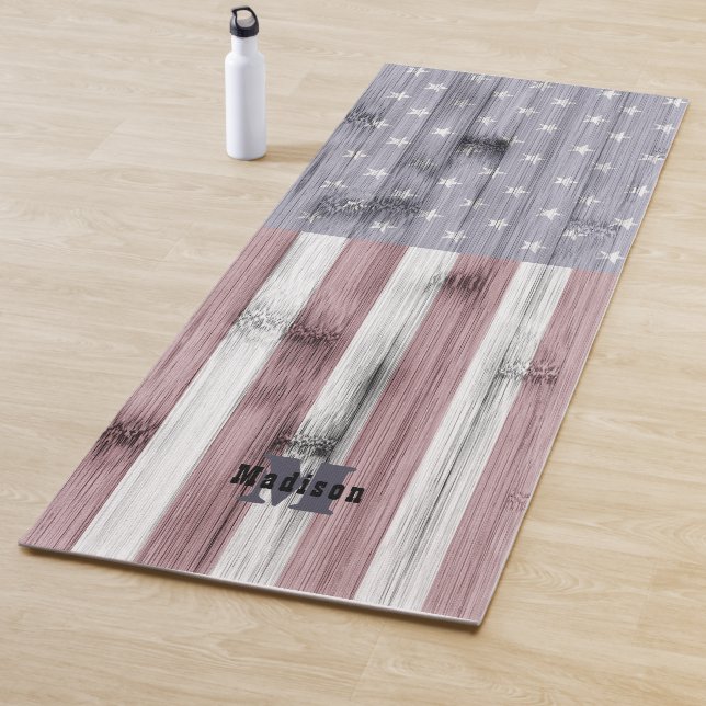 Rustic Red White Blue Wood USA Flag Monogram Yogamatte (Beispiel)