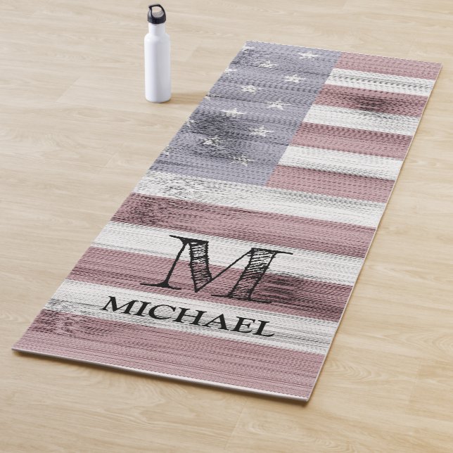 Rustic Red White Blue Wood USA Flag Monogram Yogamatte (Beispiel)