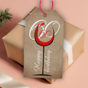 Rustic Red Wine Glass Script 60. Geburtstag Geschenkanhänger