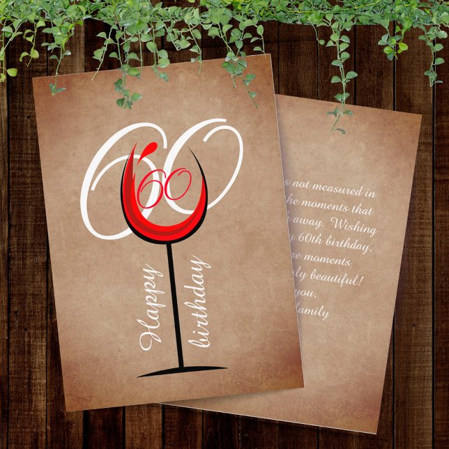 Rustic Red Wine Glass Script 60. Geburtstag Karte (Von Creator hochgeladen)