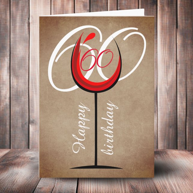 Rustic Red Wine Glass Script 60. Geburtstag Karte (Von Creator hochgeladen)