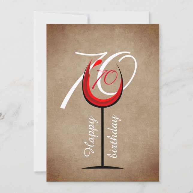Rustic Red Wine Glass Script 70. Geburtstag Karte (Vorderseite)