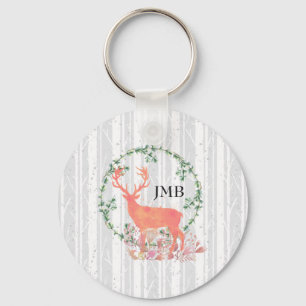 Rustic Reindeer Boho Watercolor Custom Monogram Schlüsselanhänger