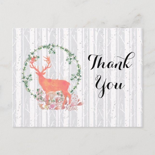 Rustic Reindeer Boho Watercolor Vielen Dank Postkarte (Vorderseite)