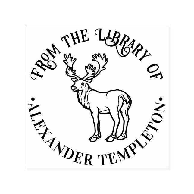 Rustic ReinDeer Kontur Round Library Name Permastempel (Design)