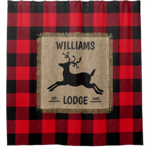 Rustic Reindeer Red Buffalo Kariert Familienname Duschvorhang