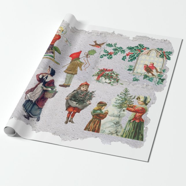 Rustic Retro Vintage Weihnachten Winterurlaub Geschenkpapier (Ungerollt)