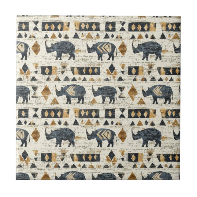 Rustic Rhino Tribal Pattern (1) Fliese (Vorderseite)