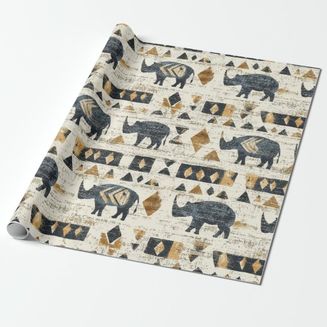 Rustic Rhino Tribal Pattern (1) Geschenkpapier (Ungerollt)