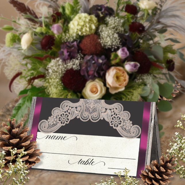 Rustic Ribbon & Lace - Pflaume Platzkarte (Von Creator hochgeladen)