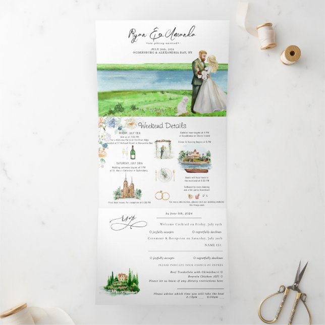 Rustic River Alexandria Bay Wedding Dreifach Gefaltete Einladung (Innenseite)