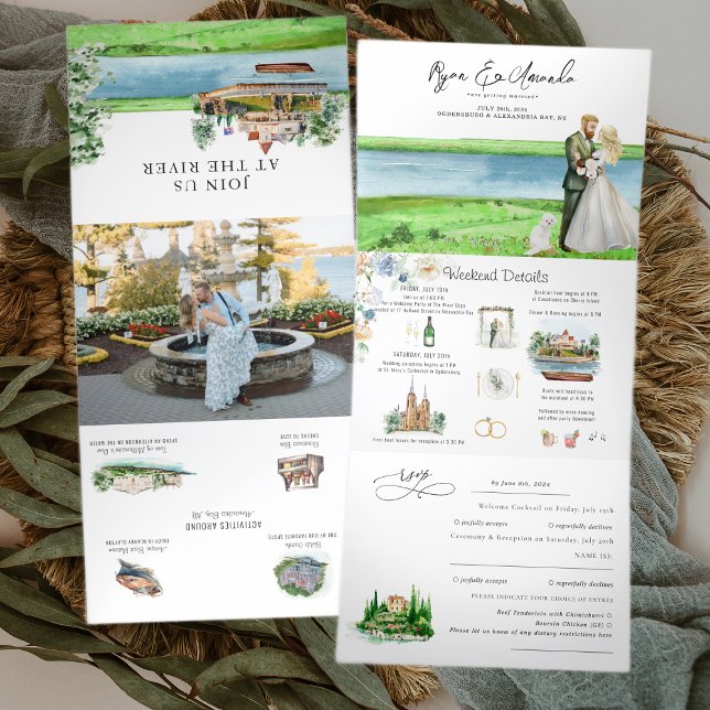 Rustic River Alexandria Bay Wedding Dreifach Gefaltete Einladung (Von Creator hochgeladen)