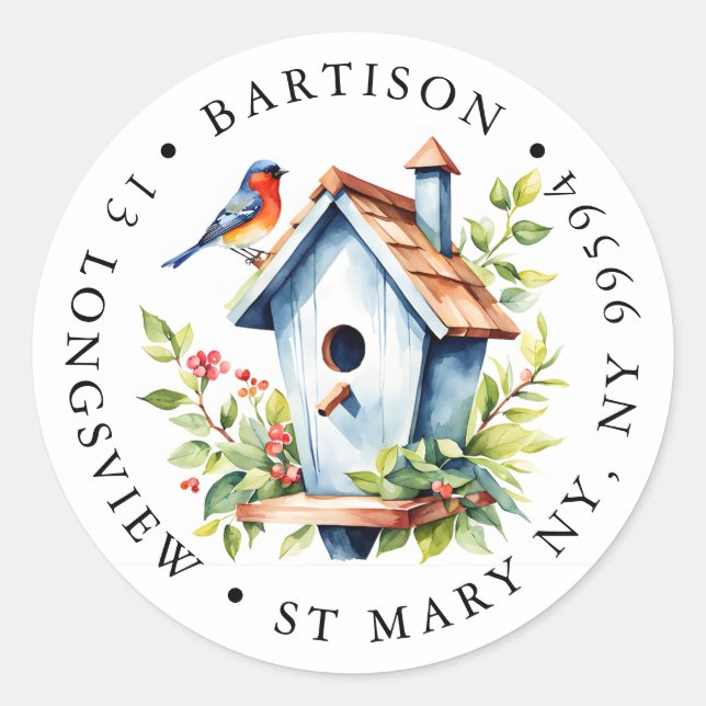 Rustic Robin Bird Box Label | Watercolour Nature  Runder Aufkleber (Vorderseite)