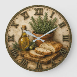 Rustic Rosemary Bread & Olive Oil Farmhouse Große Wanduhr