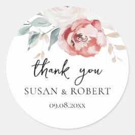 Rustic Roses Minimalist Wedding Thank You Runder Aufkleber