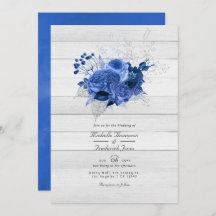 Rustic Royal Blue & Silver Floral QR Code Wedding