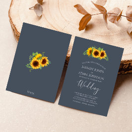 Rustic Royal Blue Sunflower Boho Wedding Einladung